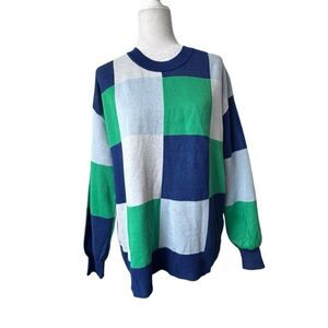 New York & Co Pullover Sweater Blue Green Colorblock Woven SZ M NEW